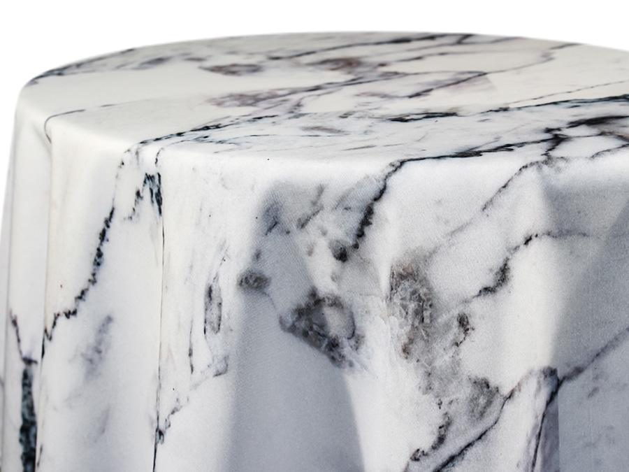 White tablecloth with a black and gray marble print
