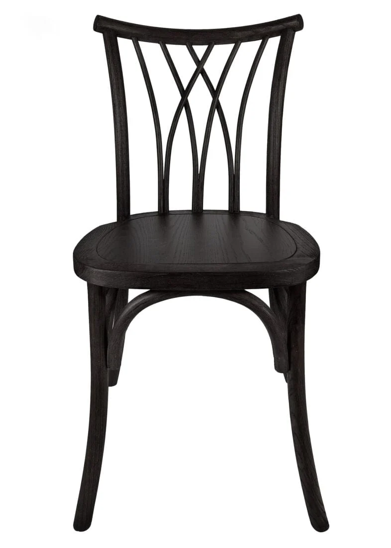 Black willow chair with crossed spindles on the back