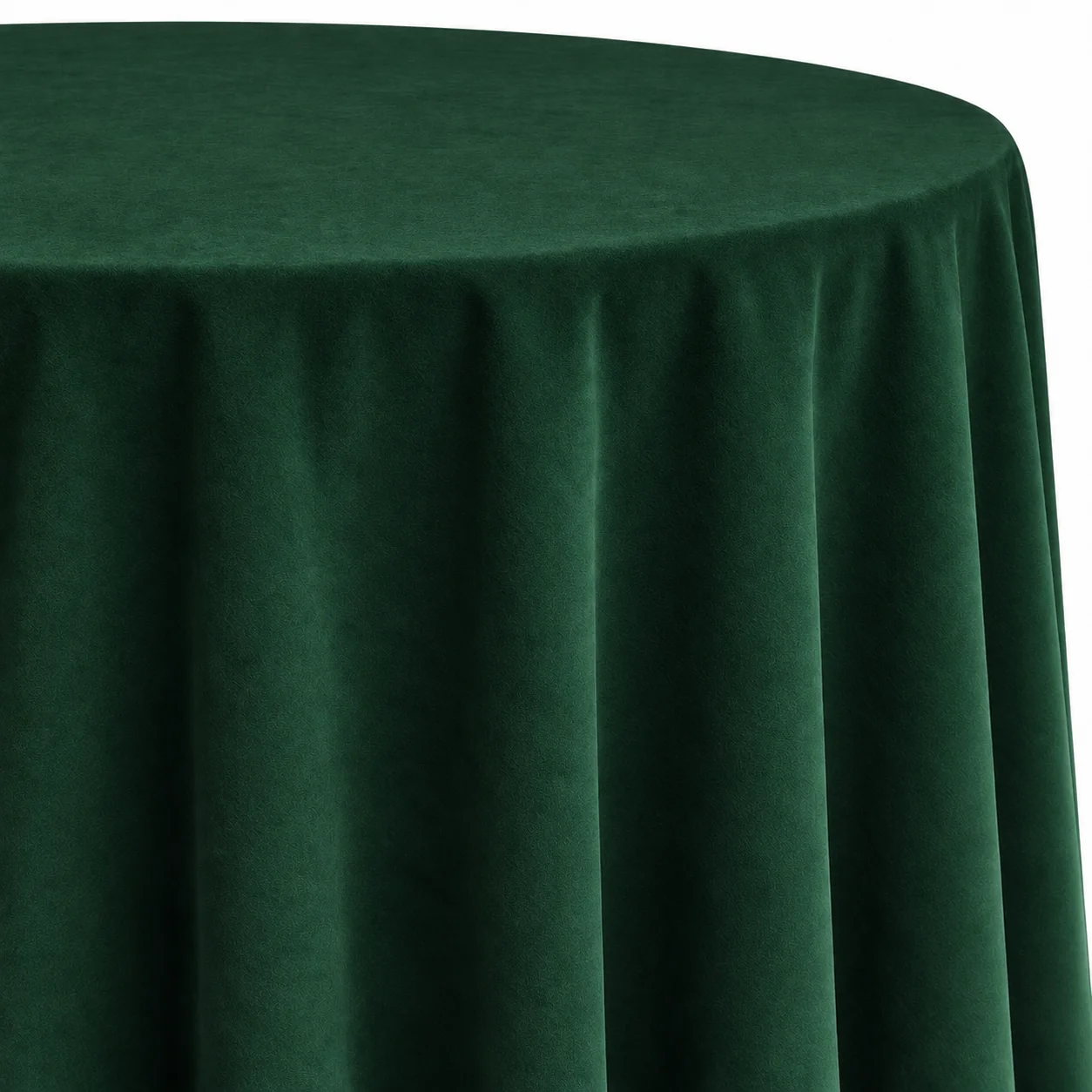 Deep hunter green velvet tablecloth draped over a round table