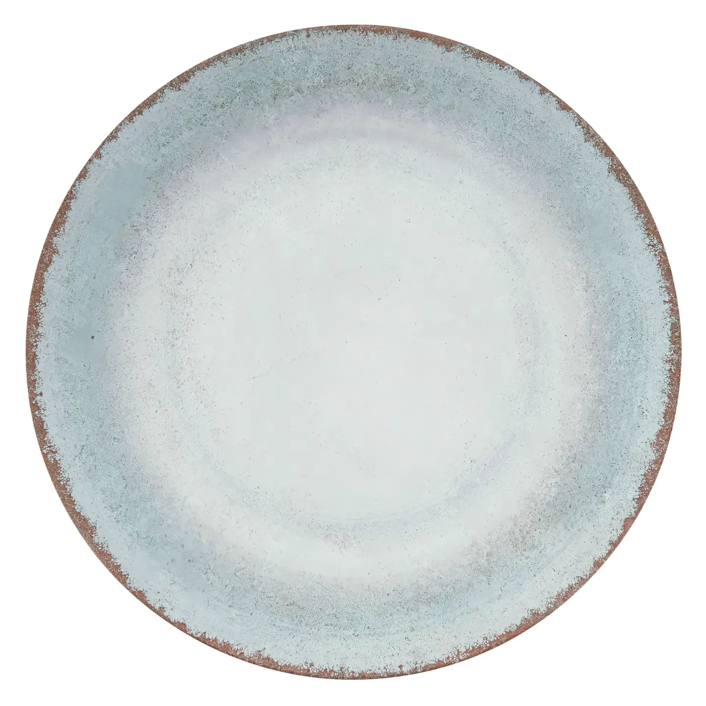 Distressed blue charger plate with a weathered edge