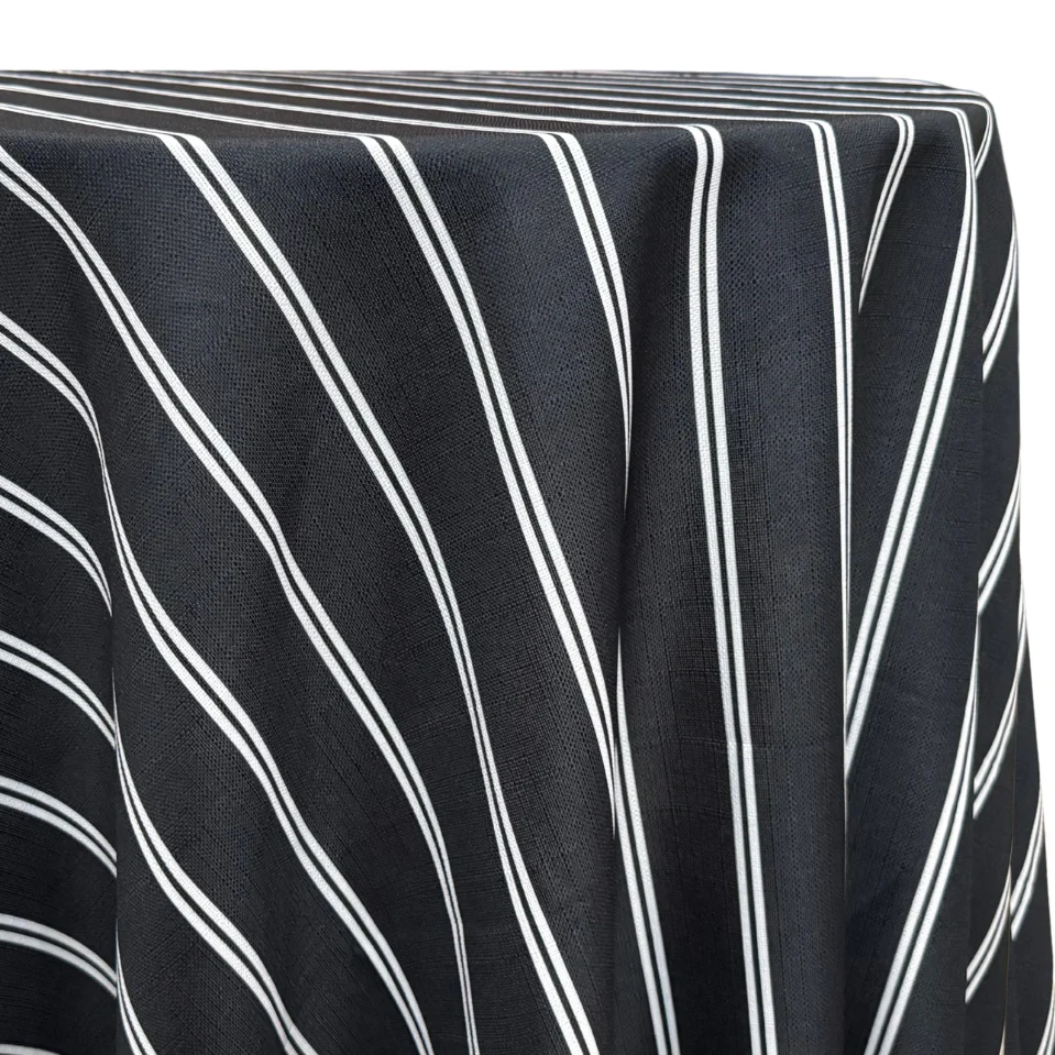 Black linen tablecloth with white twin stripes