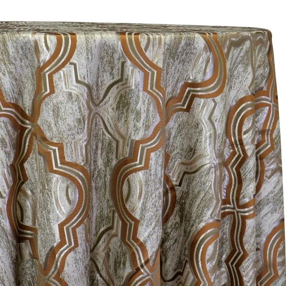Copper and silver geometric trellis patterned tablecloth